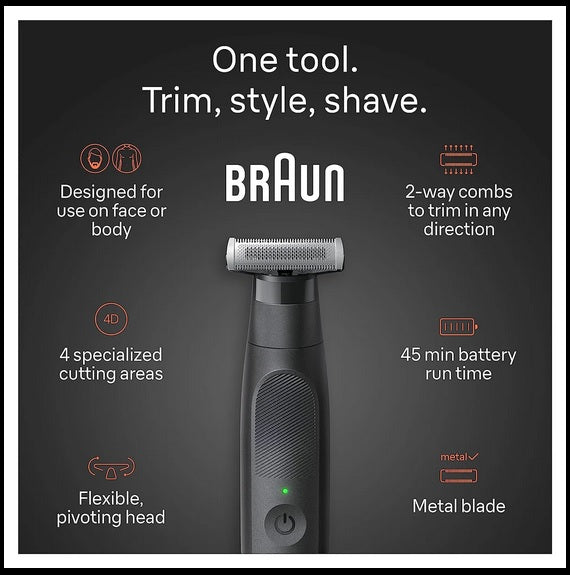 Braun Shaver XT5200, Wet & Dry Shaver, All-in-one tool, 6 attachments & travel pouch