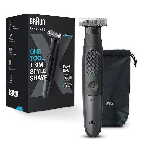 Braun Shaver XT5200, Wet & Dry Shaver, All-in-one tool, 6 attachments & travel pouch