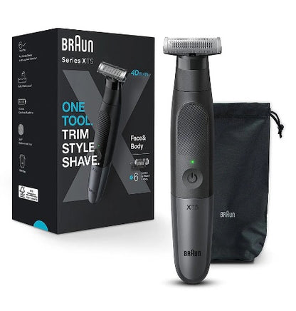 Braun Shaver XT5200, Wet & Dry Shaver, All-in-one tool, 6 attachments & travel pouch
