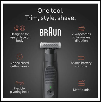 Braun Shaver XT5200, Wet & Dry Shaver, All-in-one tool, 6 attachments & travel pouch