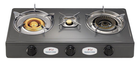 Queen Chef Brass Double Burner Gas Stove
