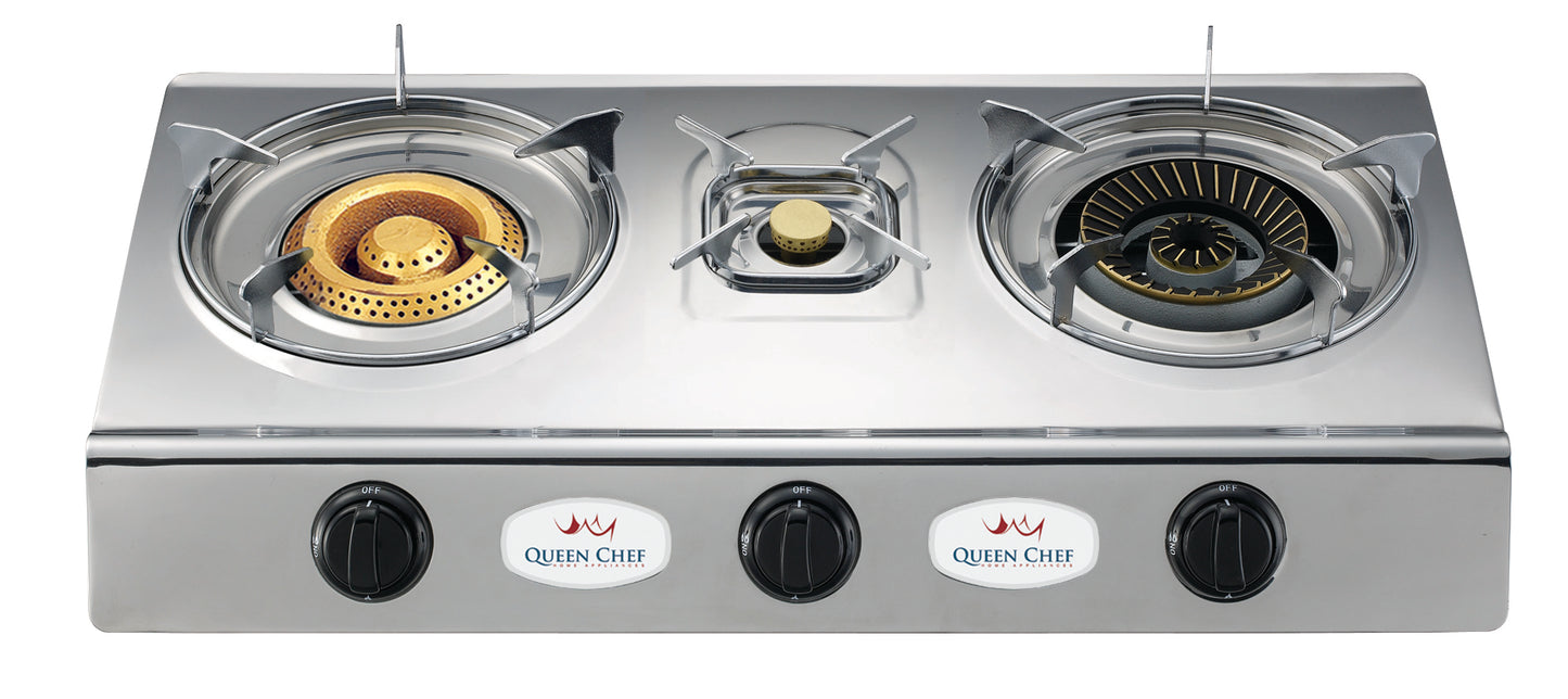 Queen Chef Brass Double Burner Gas Stove