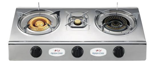Queen Chef Brass Double Burner Gas Stove