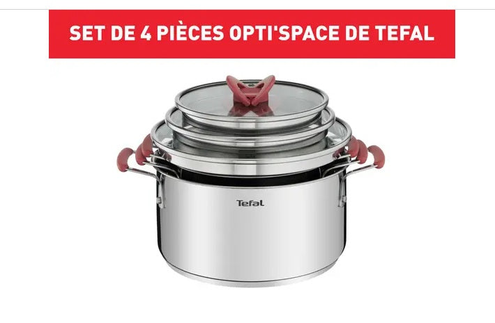 Opti'Space G720S674 Set de 3 casseroles 18/20/24 cm + couvercles - Induction