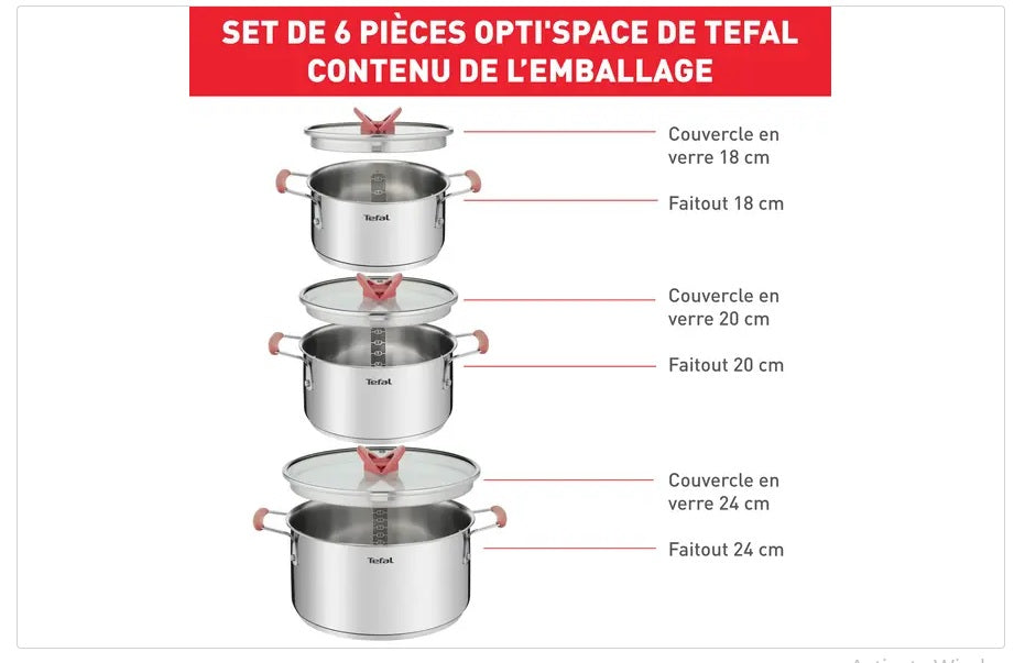 Opti'Space G720S674 Set de 3 casseroles 18/20/24 cm + couvercles - Induction