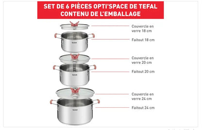 Opti'Space G720S674 Set de 3 casseroles 18/20/24 cm + couvercles - Induction